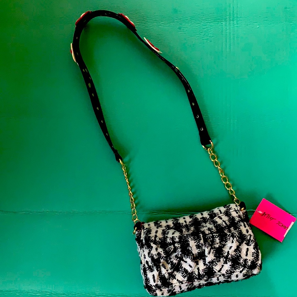 Betsy johnson shoulder flower tweed multi purse